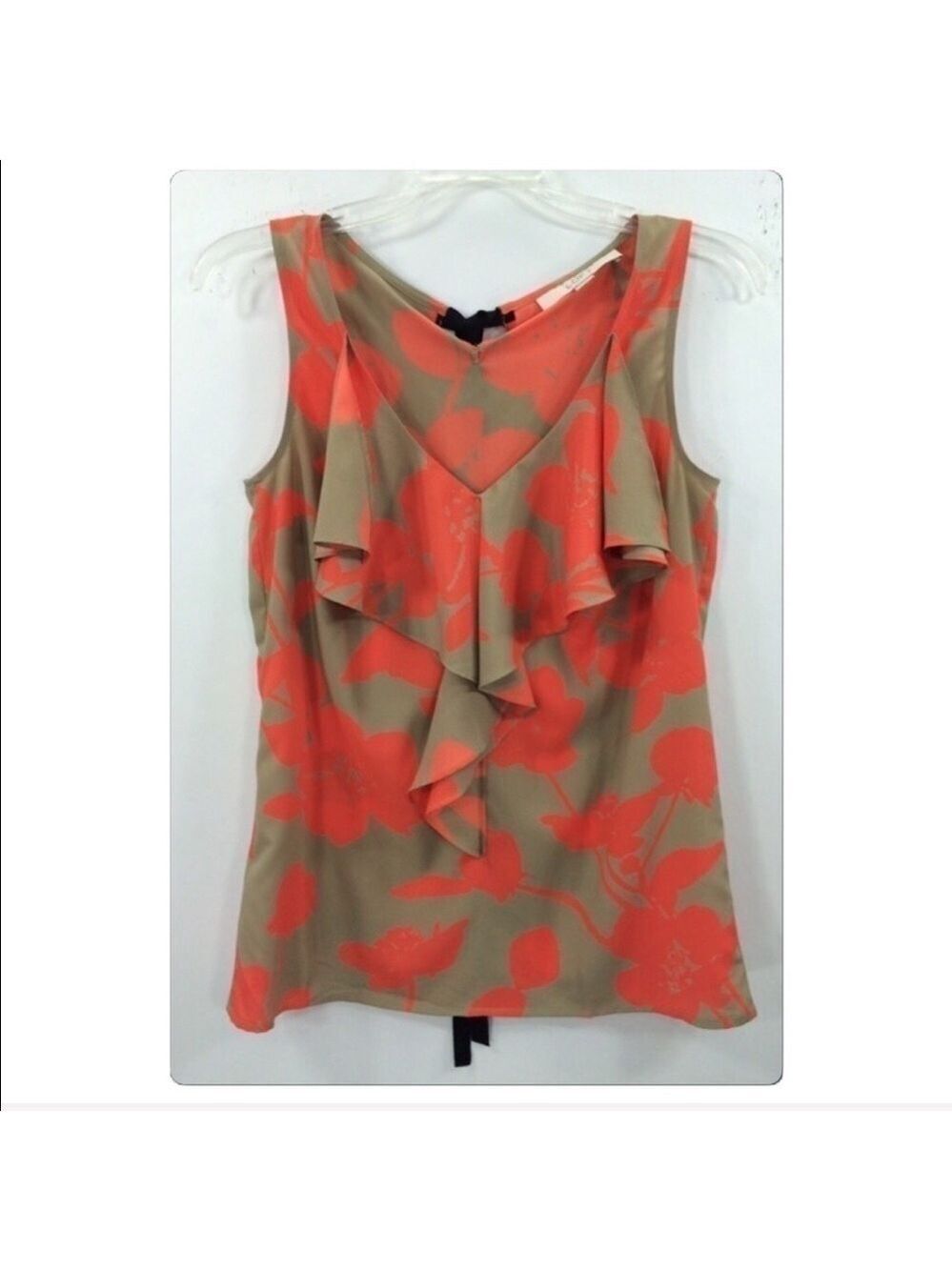 ANN Taylor LOFT ruffle front floral sleeveless tie back top size XS